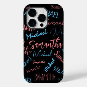 2つの名前のカップルのパターンmonogram青ライトピンク Case-Mate iPhone 14 proケース