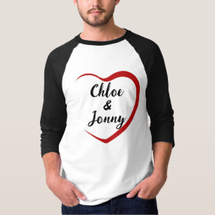 2つの名前のパーソナライズを含むハート Tシャツ