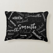 2つの名前カップルのパターンのモノグラム黒グレー白 アクセントクッション (裏面)