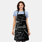 2つの名前カップルのパターンのモノグラム黒グレー白 エプロン (着用した状態)
