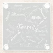 2つの名前カップルのパターンのモノグラム黒グレー白 ガラスコースター (裏面)