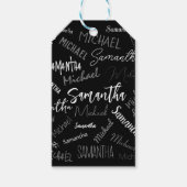 2つの名前カップルのパターンのモノグラム黒グレー白 ギフトタグ (正面)