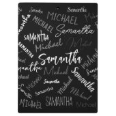 2つの名前カップルのパターンのモノグラム黒グレー白 クリップボード (裏面)