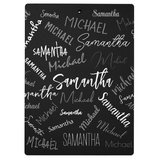 2つの名前カップルのパターンのモノグラム黒グレー白 クリップボード (裏面)