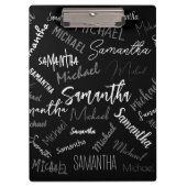 2つの名前カップルのパターンのモノグラム黒グレー白 クリップボード (正面)