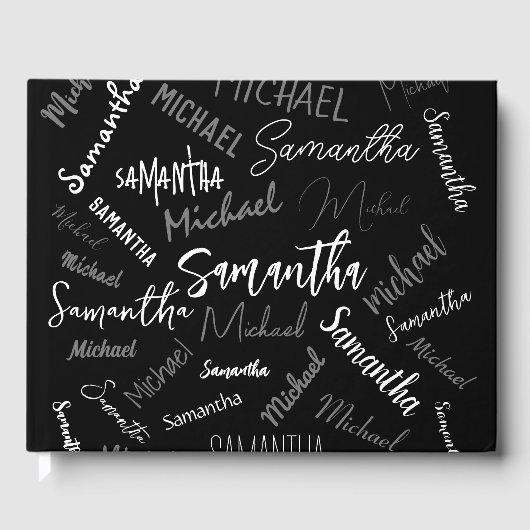 2つの名前カップルのパターンのモノグラム黒グレー白 ゲストブック (正面)