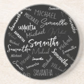 2つの名前カップルのパターンのモノグラム黒グレー白 コースター (正面)
