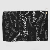 2つの名前カップルのパターンのモノグラム黒グレー白 ゴルフタオル (横)