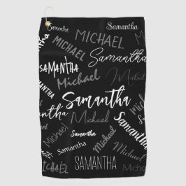 2つの名前カップルのパターンのモノグラム黒グレー白 ゴルフタオル