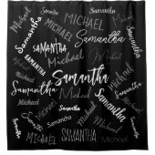 2つの名前カップルのパターンのモノグラム黒グレー白 シャワーカーテン (正面)