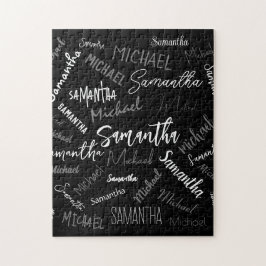 2つの名前カップルのパターンのモノグラム黒グレー白 ジグソーパズル