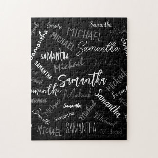 2つの名前カップルのパターンのモノグラム黒グレー白 ジグソーパズル