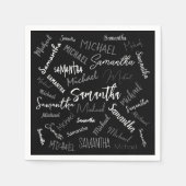 2つの名前カップルのパターンのモノグラム黒グレー白 スタンダードカクテルナプキン (正面)