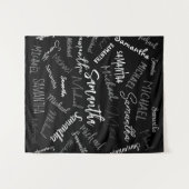 2つの名前カップルのパターンのモノグラム黒グレー白 タペストリー (正面(横))