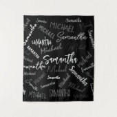 2つの名前カップルのパターンのモノグラム黒グレー白 タペストリー (正面)