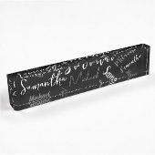 2つの名前カップルのパターンのモノグラム黒グレー白 デスクネームプレート