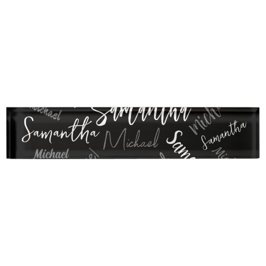 2つの名前カップルのパターンのモノグラム黒グレー白 デスクネームプレート (正面)