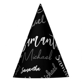 2つの名前カップルのパターンのモノグラム黒グレー白 パーティーハット
