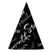 2つの名前カップルのパターンのモノグラム黒グレー白 パーティーハット (左)