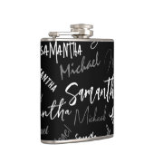 2つの名前カップルのパターンのモノグラム黒グレー白 フラスク (右)