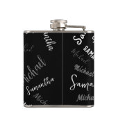 2つの名前カップルのパターンのモノグラム黒グレー白 フラスク (裏面)