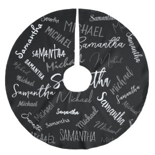 2つの名前カップルのパターンのモノグラム黒グレー白 ブラッシュドポリエステルツリースカート