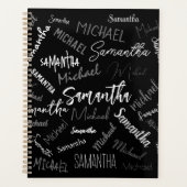 2つの名前カップルのパターンのモノグラム黒グレー白 プランナー手帳 (正面)