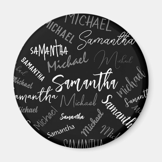 2つの名前カップルのパターンのモノグラム黒グレー白 マグネット (正面)