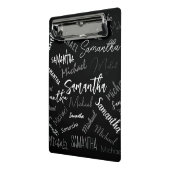 2つの名前カップルのパターンのモノグラム黒グレー白 ミニクリップボード (アングル2)