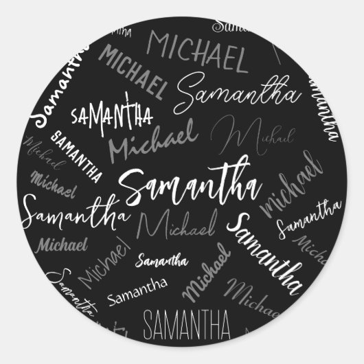 2つの名前カップルのパターンのモノグラム黒グレー白 ラウンドシール (正面)