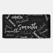 2つの名前カップルのパターンのモノグラム黒グレー白 横断幕 (横)