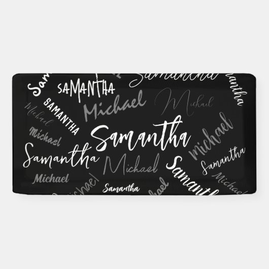 2つの名前カップルのパターンのモノグラム黒グレー白 横断幕 (横)