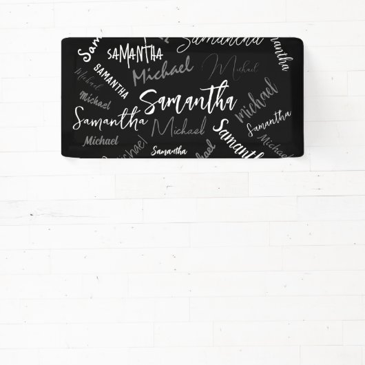 2つの名前カップルのパターンのモノグラム黒グレー白 横断幕 (インサイチュ)