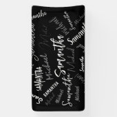 2つの名前カップルのパターンのモノグラム黒グレー白 横断幕 (縦)