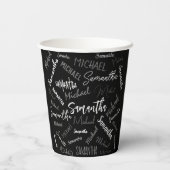 2つの名前カップルのパターンのモノグラム黒グレー白 紙コップ (裏面)