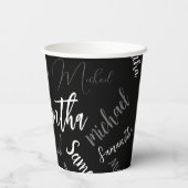 2つの名前カップルのパターンのモノグラム黒グレー白 紙コップ (裏面)