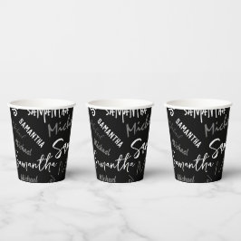 2つの名前カップルのパターンのモノグラム黒グレー白 紙コップ