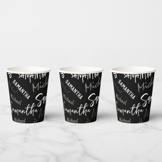 2つの名前カップルのパターンのモノグラム黒グレー白 紙コップ (複数)