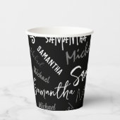 2つの名前カップルのパターンのモノグラム黒グレー白 紙コップ (正面)