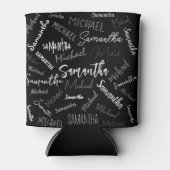 2つの名前カップルのパターンのモノグラム黒グレー白 缶クーラー (正面)