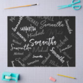 2つの名前カップルのパターンのモノグラム黒グレー白 薄葉紙 (クラフト)