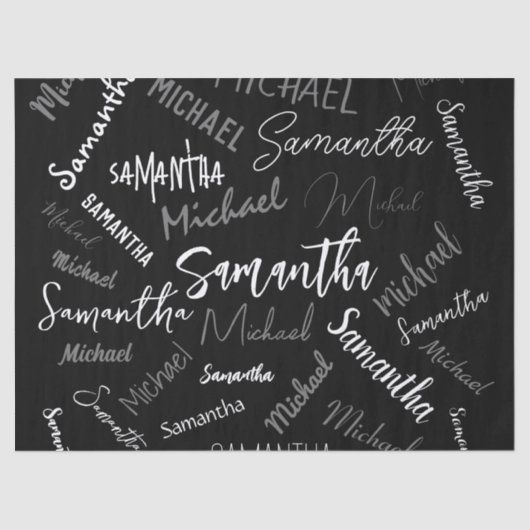 2つの名前カップルのパターンのモノグラム黒グレー白 薄葉紙 (正面)