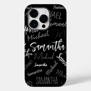 2つの名前カップルのパターンのモノグラム黒グレー白 Case-Mate iPhone 14 PROケース