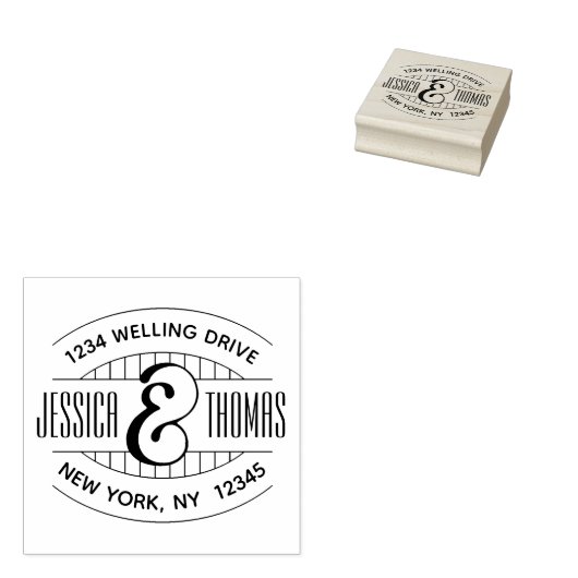2つの名前ストライプ差出人住所楕円 ラバースタンプ (押印)