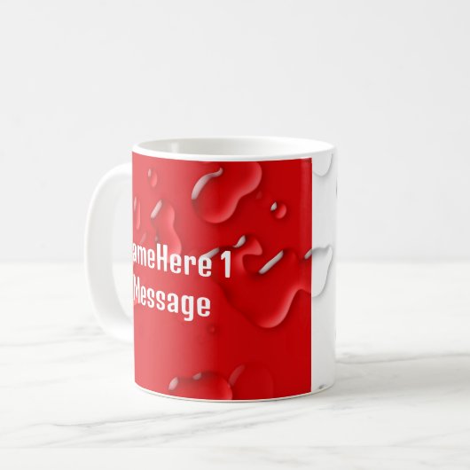 2つの名前パーソナライズされたおもしろい赤い白い水滴 コーヒーマグカップ (正面左)