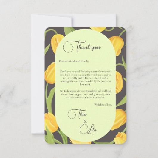2つの唇とチューリップ結婚のサンキューカード サンキューカード (正面)