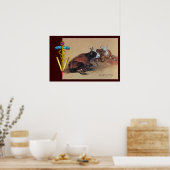 2つの嘘をついている牛の金ゴールドCADUCEUS獣医学のシンボル ポスター (キッチン)