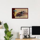 2つの嘘をついている牛の金ゴールドCADUCEUS獣医学のシンボル ポスター (ホームオフィス)