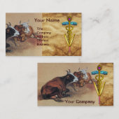 2つの嘘をついている牛の金ゴールドCADUCEUS獣医学のシンボル 名刺 (正面/裏面)