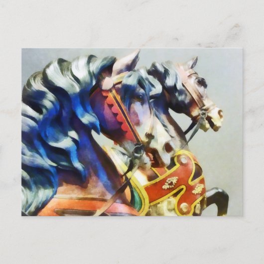 2つの回転木馬馬クローズアップ ポストカード (正面)